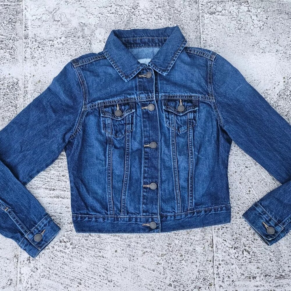 Old Navy Girl Jacket Long Sleeve Blue Denim Jacket Button Front Coat Size XS